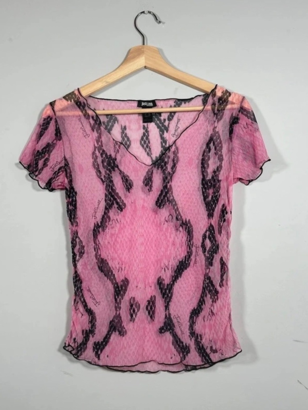 Pink & Black Just Cavalli Sheer Snake Top